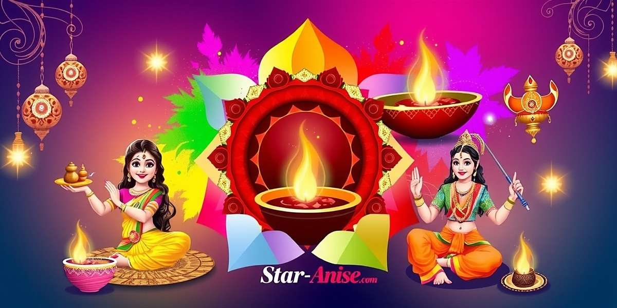 Star Anise Champion Festival Events Star Anise Champion festival events collage featuring Diwali, Holi, Pongal and Navratri celebrations with vibrant colors and traditional elements